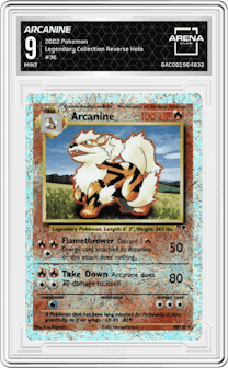 Arcanine from the 2002 Pokemon  set graded by Arena Club and given an overall grade of 9.