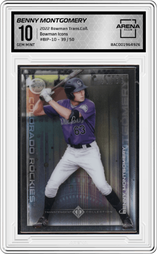 Benny Montgomery from the 2022 Bowman Transcendent Collection set graded by Arena Club and given an overall grade of 10.