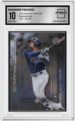 Wander Franco from the 2022 Bowman Transcendent Collection set graded by Arena Club and given an overall grade of 10.