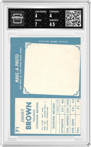 Jim Brown from the 1961 Topps set graded by Arena Club and given an overall grade of 4.5.