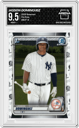 Jasson Dominguez from the 2020 Bowman set graded by Arena Club and given an overall grade of 9.5.