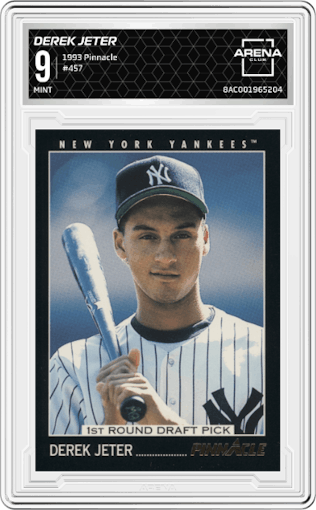 Derek Jeter from the 1993 Pinnacle set graded by Arena Club and given an overall grade of 9.