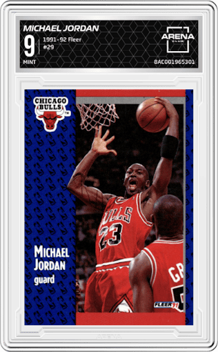 Michael Jordan from the 1991-92 Fleer set graded by Arena Club and given an overall grade of 9.