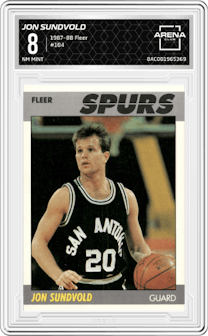 Jon Sundvold from the 1987-88 Fleer set graded by Arena Club and given an overall grade of 8.