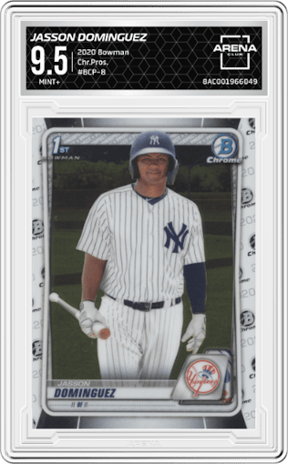 Jasson Dominguez from the 2020 Bowman set graded by Arena Club and given an overall grade of 9.5.