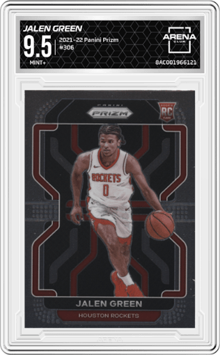 Jalen Green from the 2021-22 Panini Prizm  set graded by Arena Club and given an overall grade of 9.5.