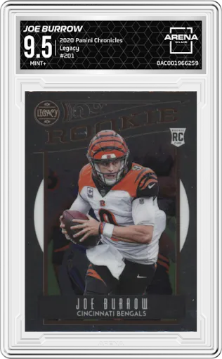 Joe Burrow from the 2020 Panini Chronicles set graded by Arena Club and given an overall grade of 9.5.