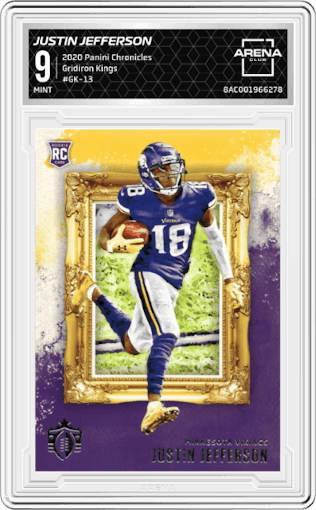 Justin Jefferson from the 2020 Panini Chronicles set graded by Arena Club and given an overall grade of 9.