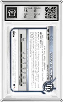 Chandler Simpson from the 2022 Bowman Draft set graded by Arena Club and given an overall grade of 10.