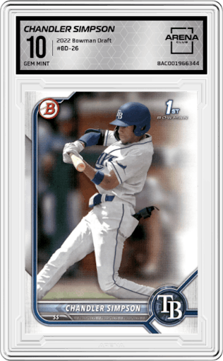 Chandler Simpson from the 2022 Bowman Draft set graded by Arena Club and given an overall grade of 10.
