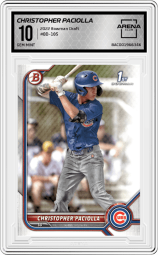 Christopher Paciolla from the 2022 Bowman Draft set graded by Arena Club and given an overall grade of 10.