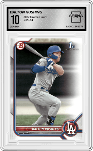 Dalton Rushing from the 2022 Bowman Draft set graded by Arena Club and given an overall grade of 10.