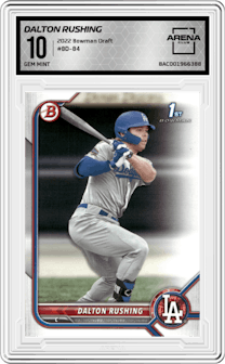  Dalton Rushing from the 2022 Bowman Draft set graded by Arena Club and given an overall grade of 10.