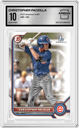 Christopher Paciolla from the 2022 Bowman Draft set graded by Arena Club and given an overall grade of 10.