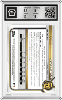 Jakob Marsee from the 2022 Bowman Draft set graded by Arena Club and given an overall grade of 10.