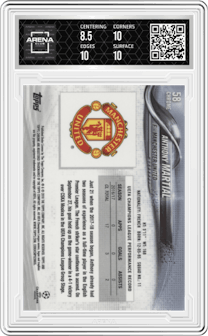 Anthony Martial from the 2017-18 Topps Chrome UEFA Champions League set graded by Arena Club and given an overall grade of 9.