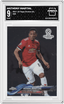 Anthony Martial from the 2017-18 Topps Chrome UEFA Champions League set graded by Arena Club and given an overall grade of 9.