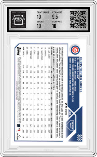 Christopher Morel from the 2023 Topps Series 1 set graded by Arena Club and given an overall grade of 10.