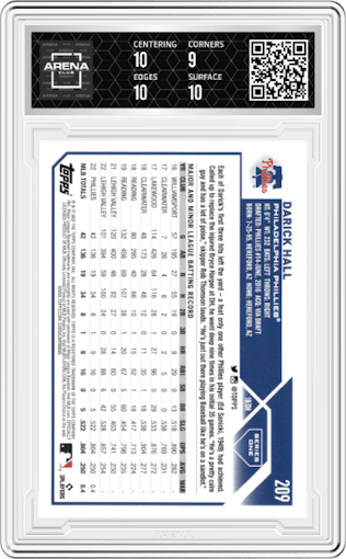 Darick Hall from the 2023 Topps Series 1 set graded by Arena Club and given an overall grade of 9.5.
