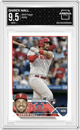 Darick Hall from the 2023 Topps Series 1 set graded by Arena Club and given an overall grade of 9.5.