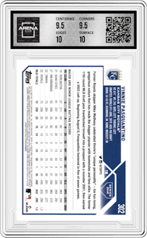 Vinnie Pasquantino from the 2023 Topps Series 1 set graded by Arena Club and given an overall grade of 10.