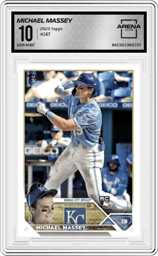 Michael Massey from the 2023 Topps Series 1 set graded by Arena Club and given an overall grade of 10.