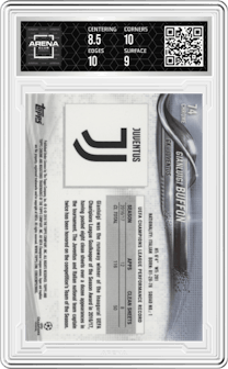 Gianluigi Buffon from the 2017-18 Topps Chrome UEFA Champions League set graded by Arena Club and given an overall grade of 9.