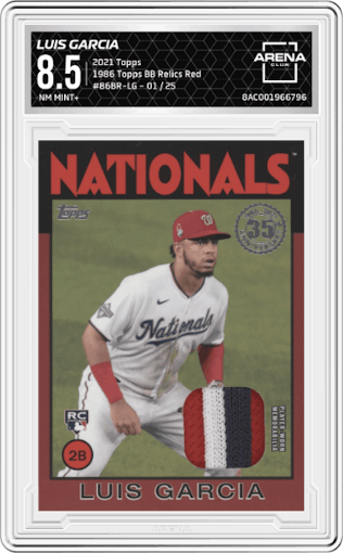 Luis Garcia from the 2021 Topps set featuring a Red parallel graded by Arena Club and given an overall grade of 8.5.