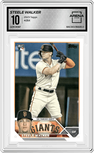 Steele Walker from the 2023 Topps Series 1 set graded by Arena Club and given an overall grade of 10.