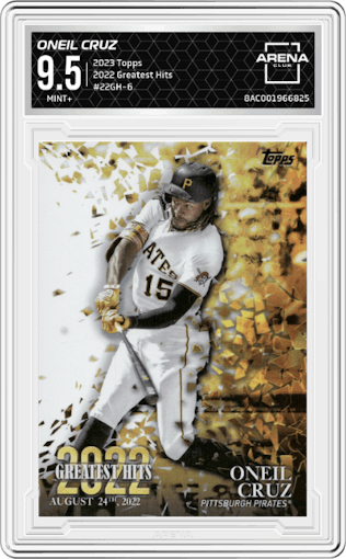 Oneil Cruz from the 2023 Topps Series 1 set graded by Arena Club and given an overall grade of 9.5.