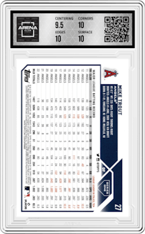 Mike Trout from the 2023 Topps Series 1 set graded by Arena Club and given an overall grade of 10.