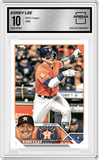 Korey Lee from the 2023 Topps Series 1 set graded by Arena Club and given an overall grade of 10.