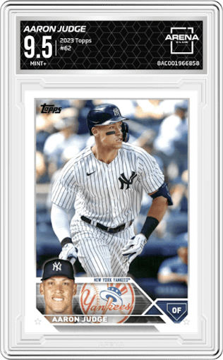 Aaron Judge from the 2023 Topps Series 1 set graded by Arena Club and given an overall grade of 9.5.
