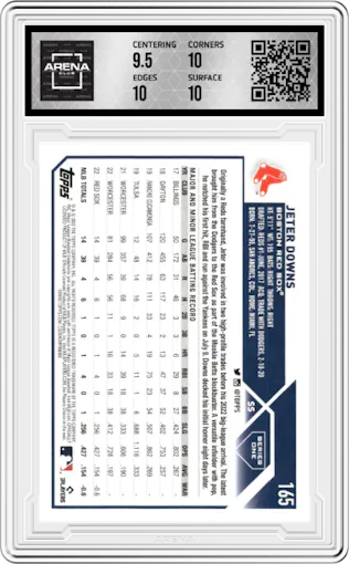 Jeter Downs from the 2023 Topps Series 1 set graded by Arena Club and given an overall grade of 10.