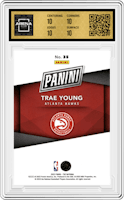 Trae Young from the 2023 Panini The National VIP set featuring a Orange parallel graded by Arena Club and given an overall grade of 10.