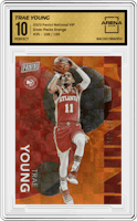 Trae Young from the 2023 Panini The National VIP set featuring a Orange parallel graded by Arena Club and given an overall grade of 10.