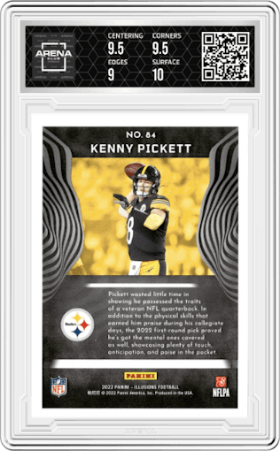 Kenny Pickett from the 2022 Panini Illusions set graded by Arena Club and given an overall grade of 9.5.