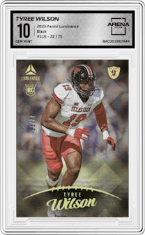 Tyree Wilson from the 2023 Panini Luminance set featuring a Black parallel graded by Arena Club and given an overall grade of 10.