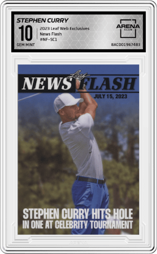 Stephen Curry from the 2023 Leaf Web Exclusives set graded by Arena Club and given an overall grade of 10.