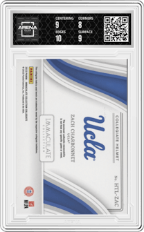 Zach Charbonnet from the 2023 Panini Immaculate Collection Collegiate set graded by Arena Club and given an overall grade of 8.5.