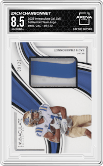 Zach Charbonnet from the 2023 Panini Immaculate Collection Collegiate set graded by Arena Club and given an overall grade of 8.5.