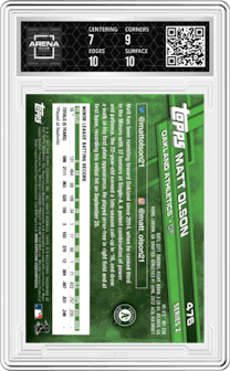Matt Olson from the 2017 Topps Series 2 set graded by Arena Club and given an overall grade of 7.5.