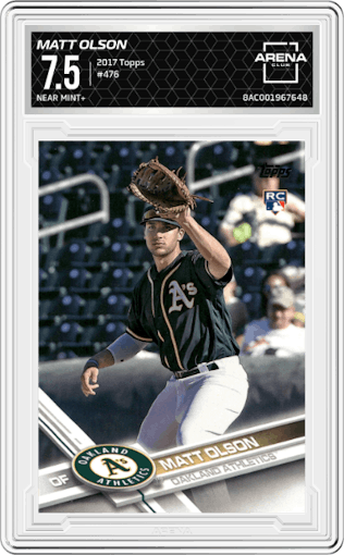 Matt Olson from the 2017 Topps Series 2 set graded by Arena Club and given an overall grade of 7.5.