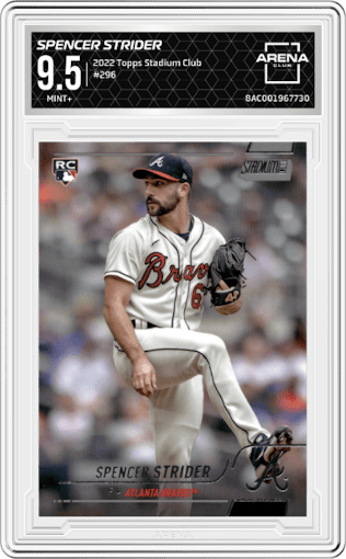 Spencer Strider from the 2022 Topps Stadium Club set graded by Arena Club and given an overall grade of 9.5.