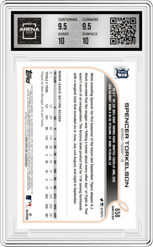 Spenser Torkelson from the 2022 Topps Complete Factory Set set graded by Arena Club and given an overall grade of 10.
