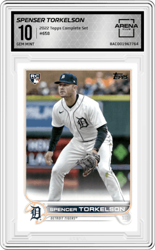 Spenser Torkelson from the 2022 Topps Complete Factory Set set graded by Arena Club and given an overall grade of 10.