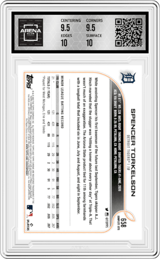 Spencer Torkelson from the 2022 Topps Complete Factory Set set graded by Arena Club and given an overall grade of 10.