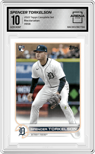 Spencer Torkelson from the 2022 Topps Complete Factory Set set graded by Arena Club and given an overall grade of 10.