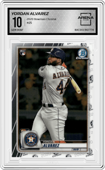 Yordan Alvarez from the 2020 Bowman Chrome set graded by Arena Club and given an overall grade of 10.