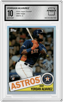 Yordan Alvarez from the 2020 Topps Chrome set graded by Arena Club and given an overall grade of 10.